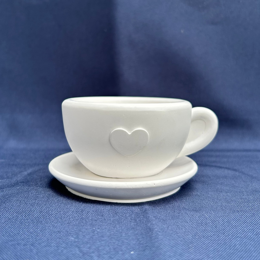 Keramik-Rohling „Herz-Tasse mit Unterteller“