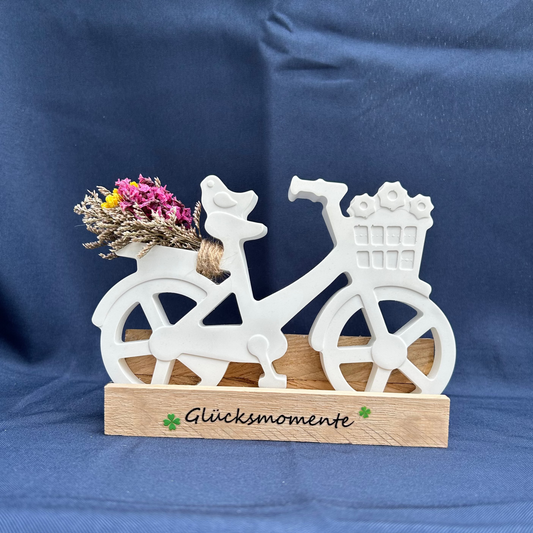 Deko-Fahrrad mit Vogel & Trockenblumen - unterschiedliche Sprüche