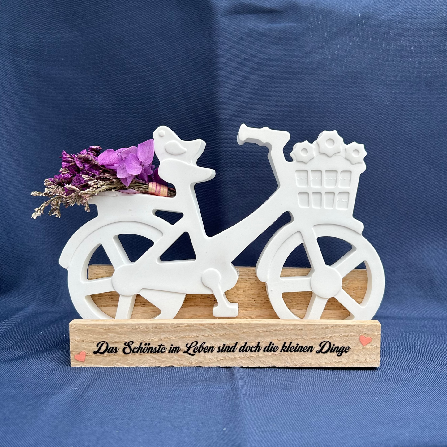 Deko-Fahrrad mit Vogel & Trockenblumen - unterschiedliche Sprüche