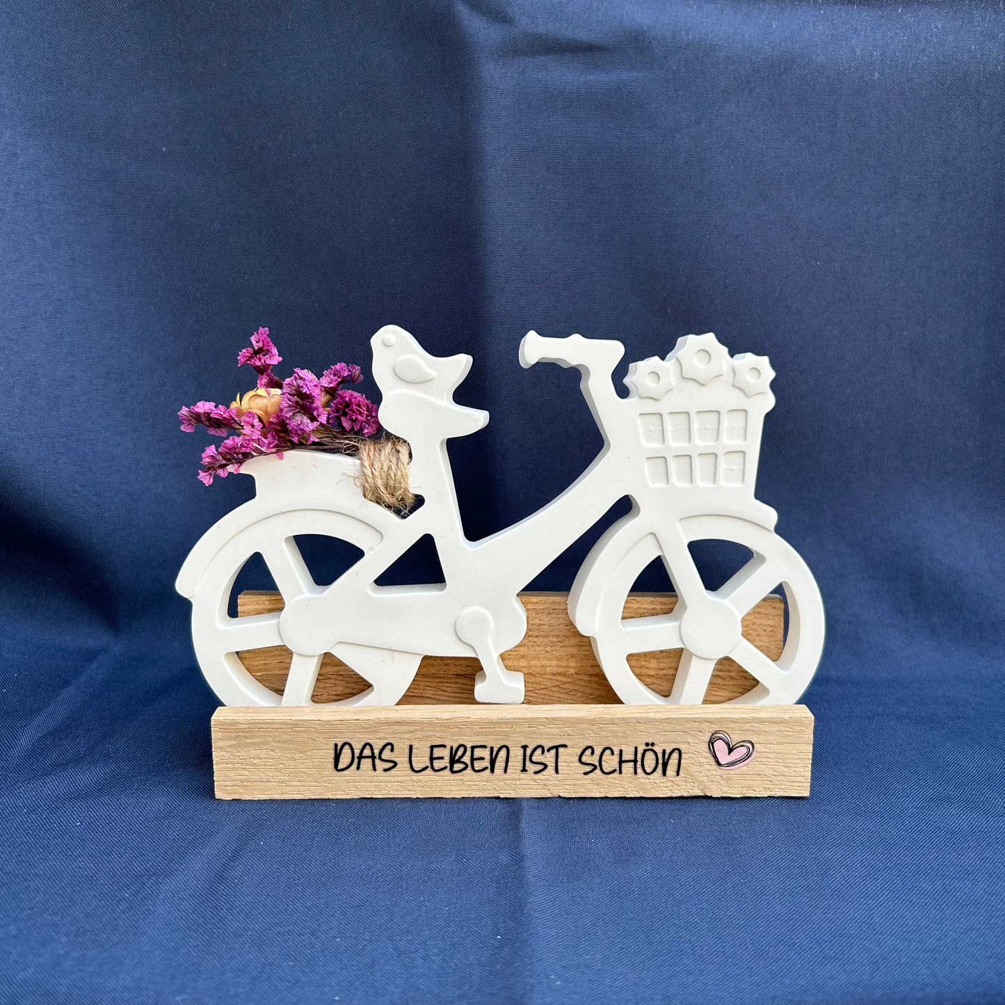 Deko-Fahrrad mit Vogel & Trockenblumen - unterschiedliche Sprüche