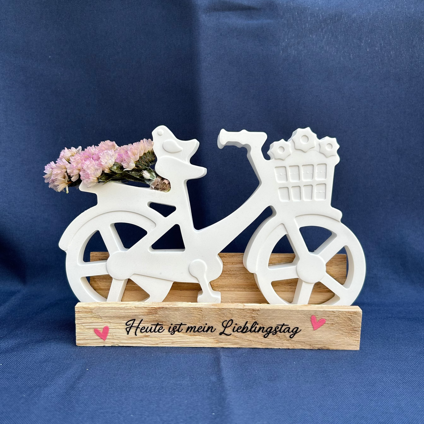 Deko-Fahrrad mit Vogel & Trockenblumen - unterschiedliche Sprüche