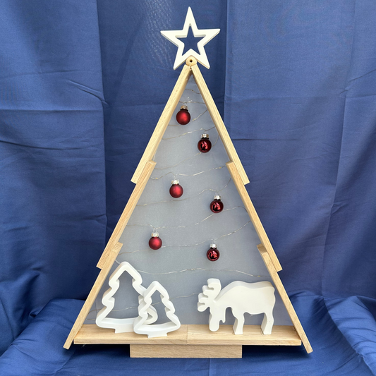 Dekorativer Holz-Tannenbaum mit LED-Lichterkette  - Weihnachtsdeko