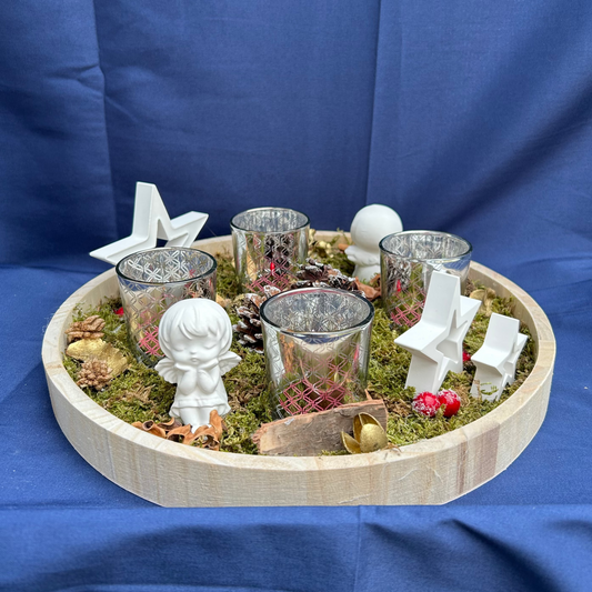 Adventsschale Engel, Sterne, Teelichter - Weihnachtsdeko