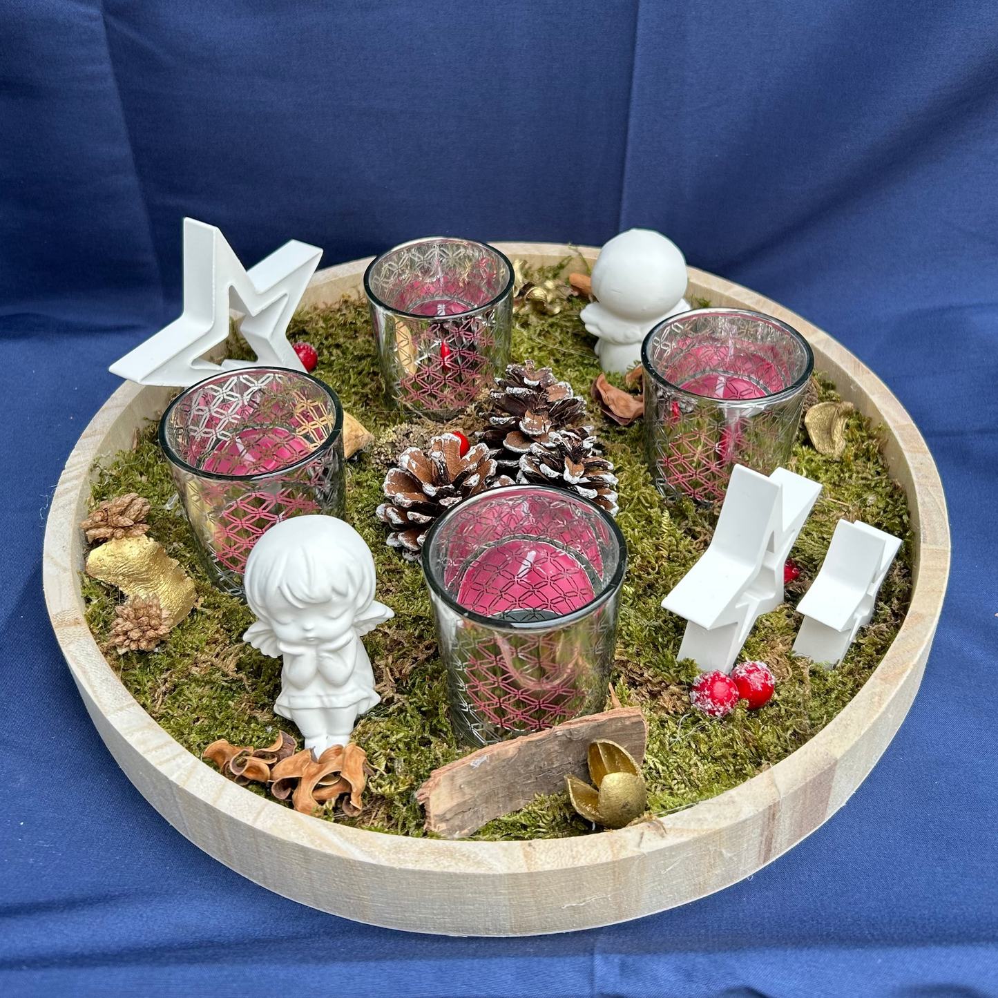 Adventsschale Engel, Sterne, Teelichter - Weihnachtsdeko