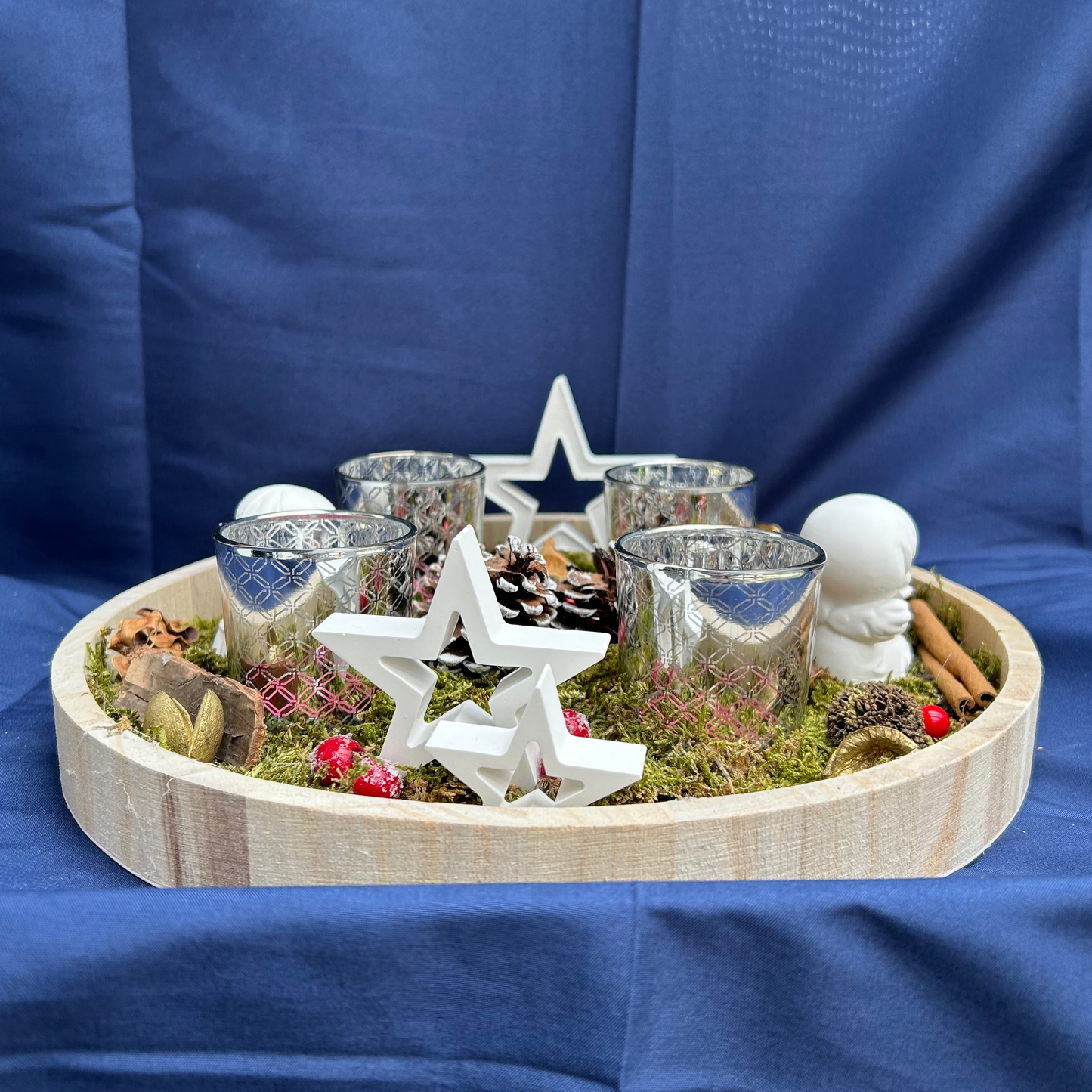 Adventsschale Engel, Sterne, Teelichter - Weihnachtsdeko