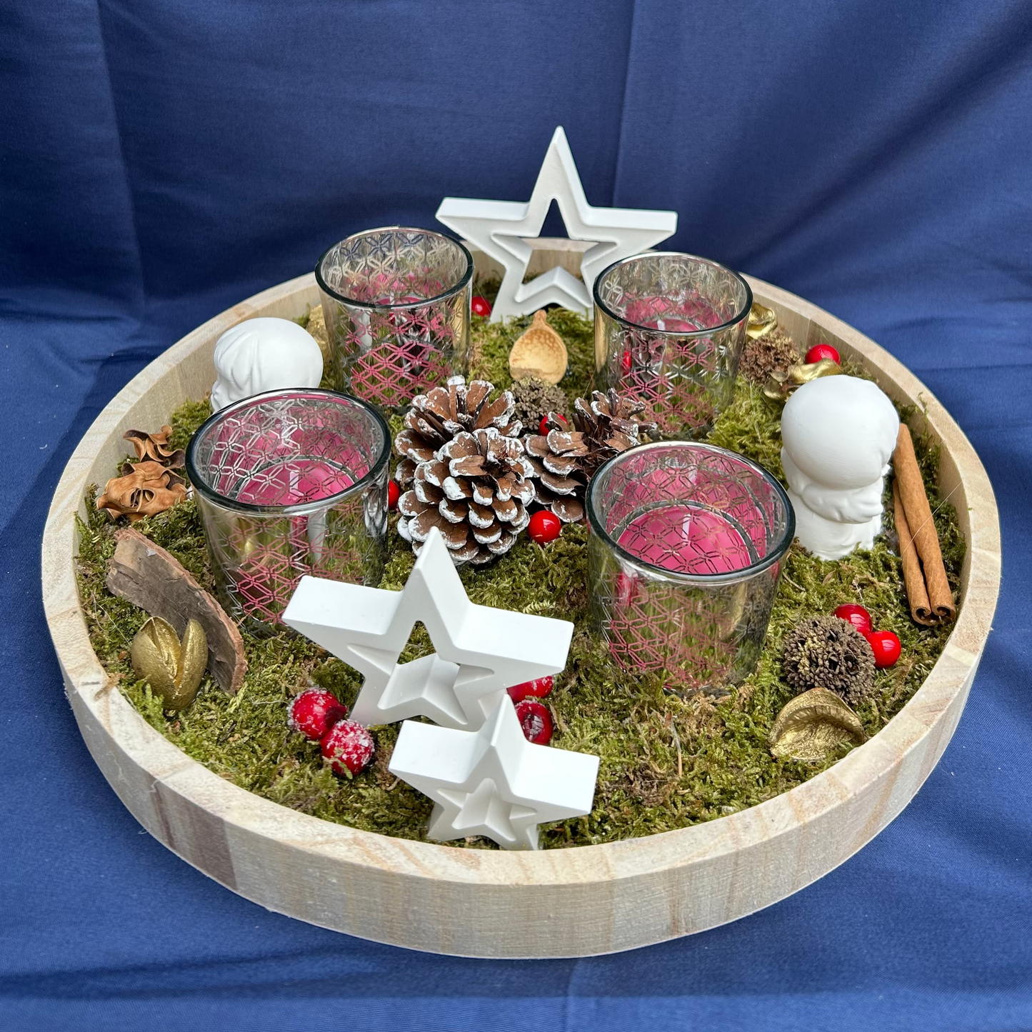 Adventsschale Engel, Sterne, Teelichter - Weihnachtsdeko