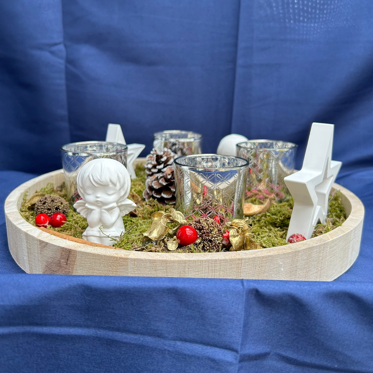 Adventsschale Engel, Sterne, Teelichter - Weihnachtsdeko
