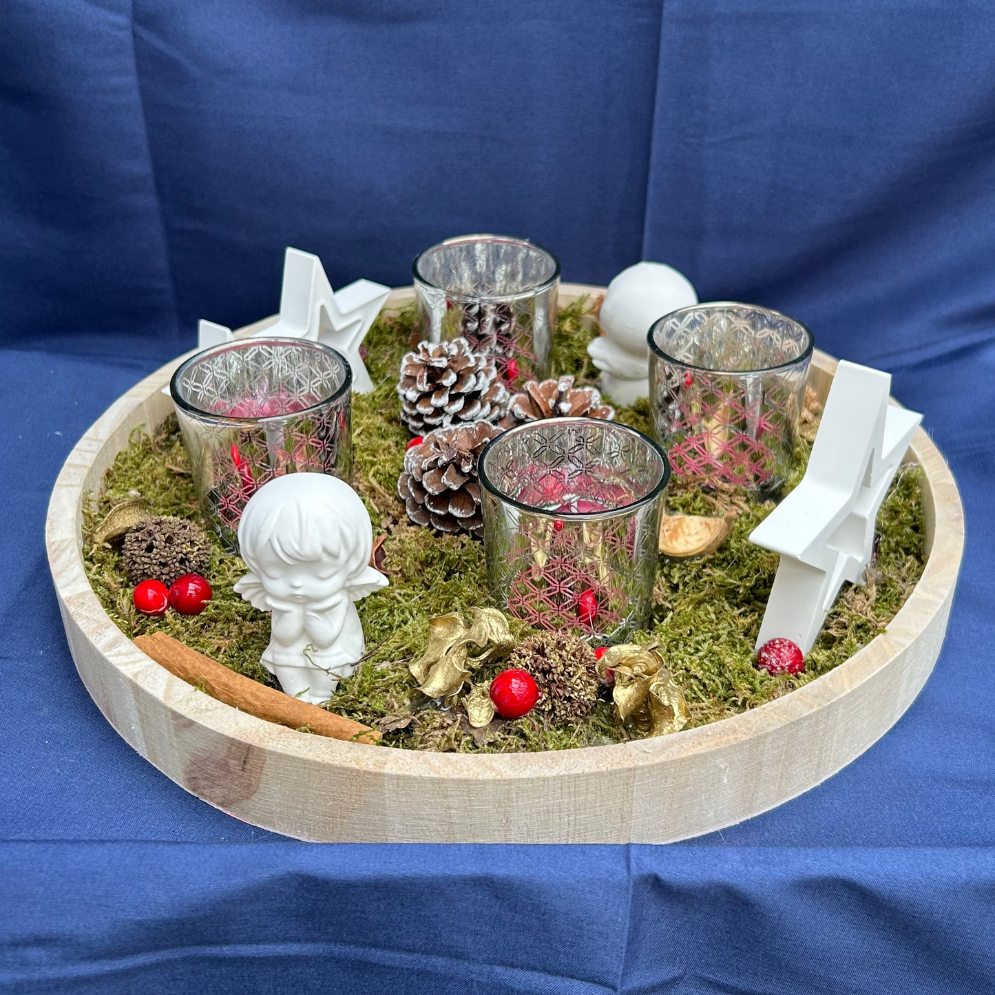 Adventsschale Engel, Sterne, Teelichter - Weihnachtsdeko