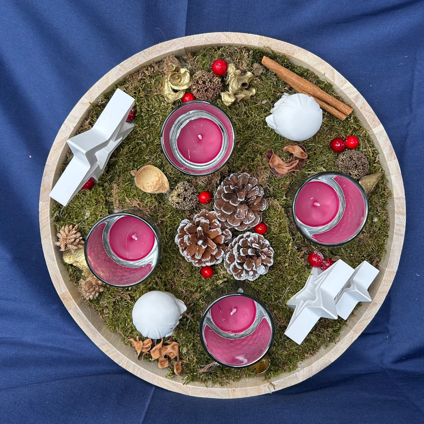 Adventsschale Engel, Sterne, Teelichter - Weihnachtsdeko