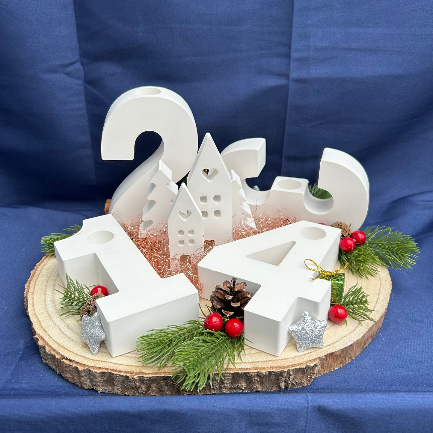 Adventskranz große Zahlen und Häuser - Weihnachtsdeko