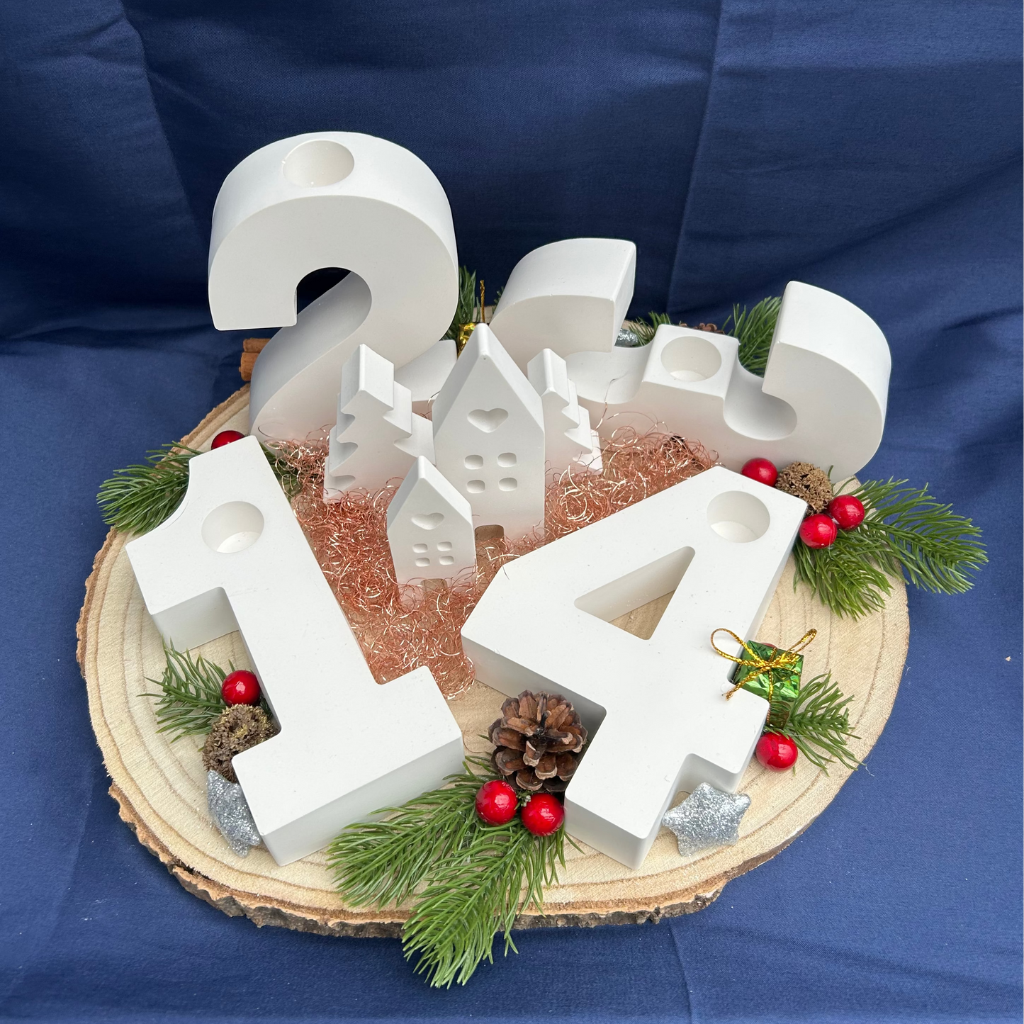 Adventskranz große Zahlen und Häuser - Weihnachtsdeko