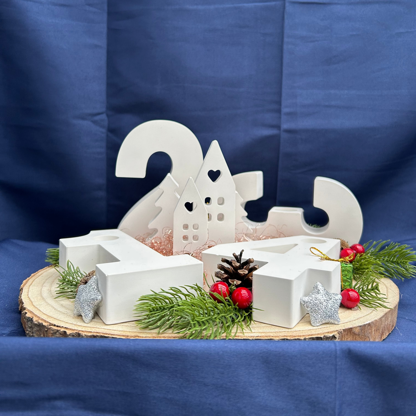 Adventskranz große Zahlen und Häuser - Weihnachtsdeko