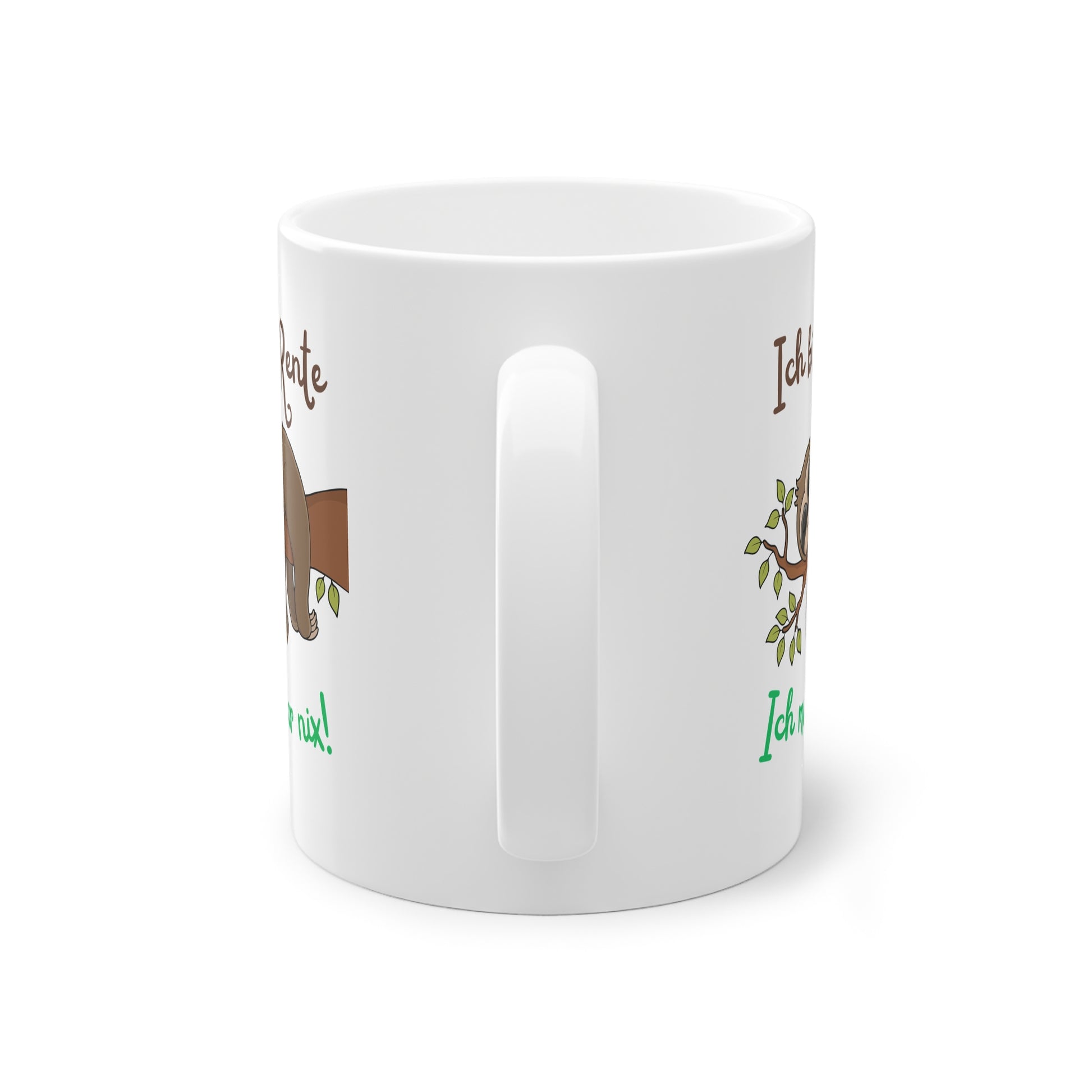 Lustige Rentner Tasse mit Faultier Illustration und Text ich muss gar nix