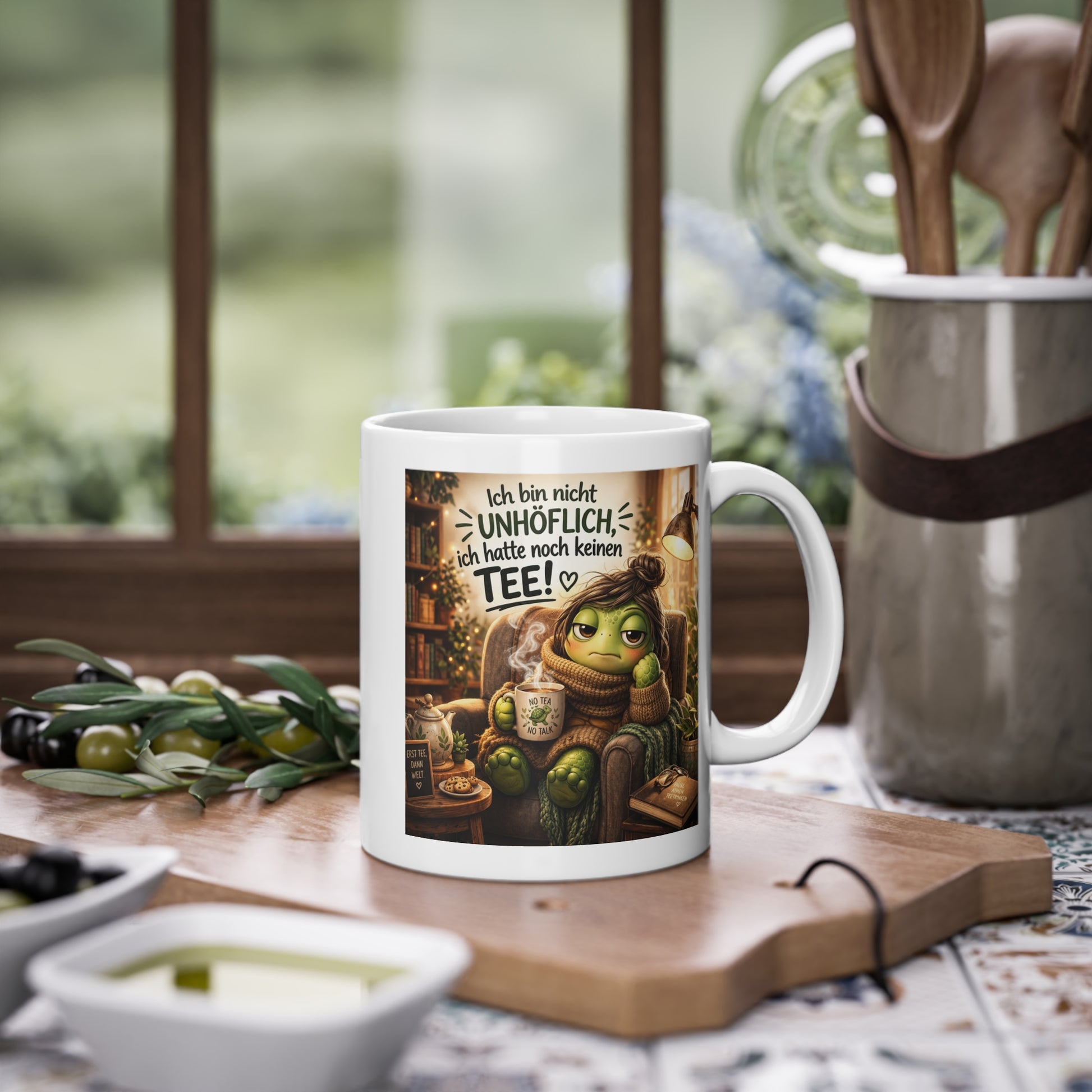 schildkröten tasse in gemütlicher küche szene