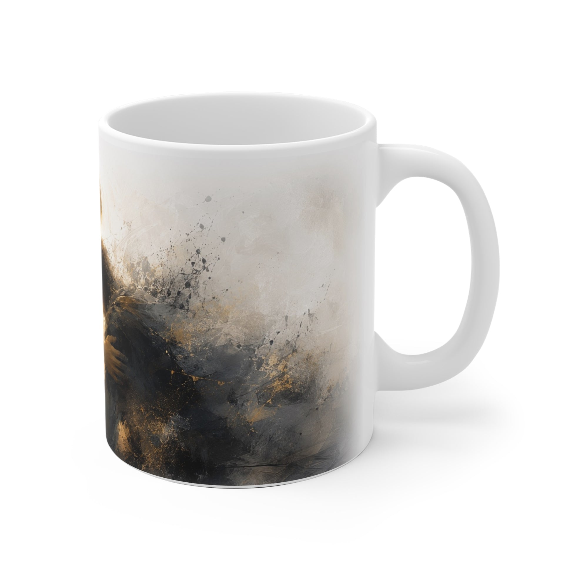 Jesus Tasse mit tröstender Begegnung und emotionalem christlichem Motiv in Gold und Schwarz