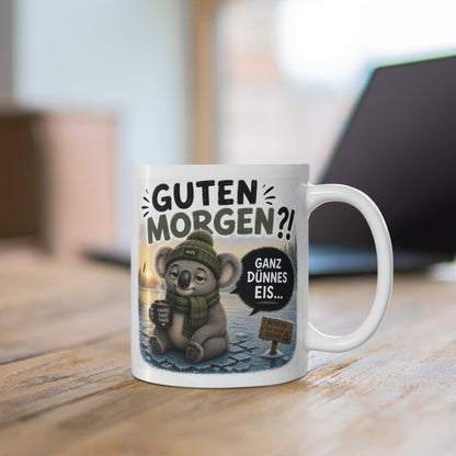 Guten Morgen Ganz Dünnes Eis Koala Tasse – Lustige Morgenmuffel Kaffeetasse – Witziges Büro Geschenk für Kaffeefans