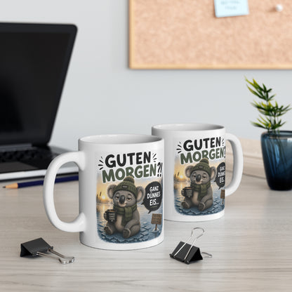 Guten Morgen Ganz Dünnes Eis Koala Tasse – Lustige Morgenmuffel Kaffeetasse – Witziges Büro Geschenk für Kaffeefans