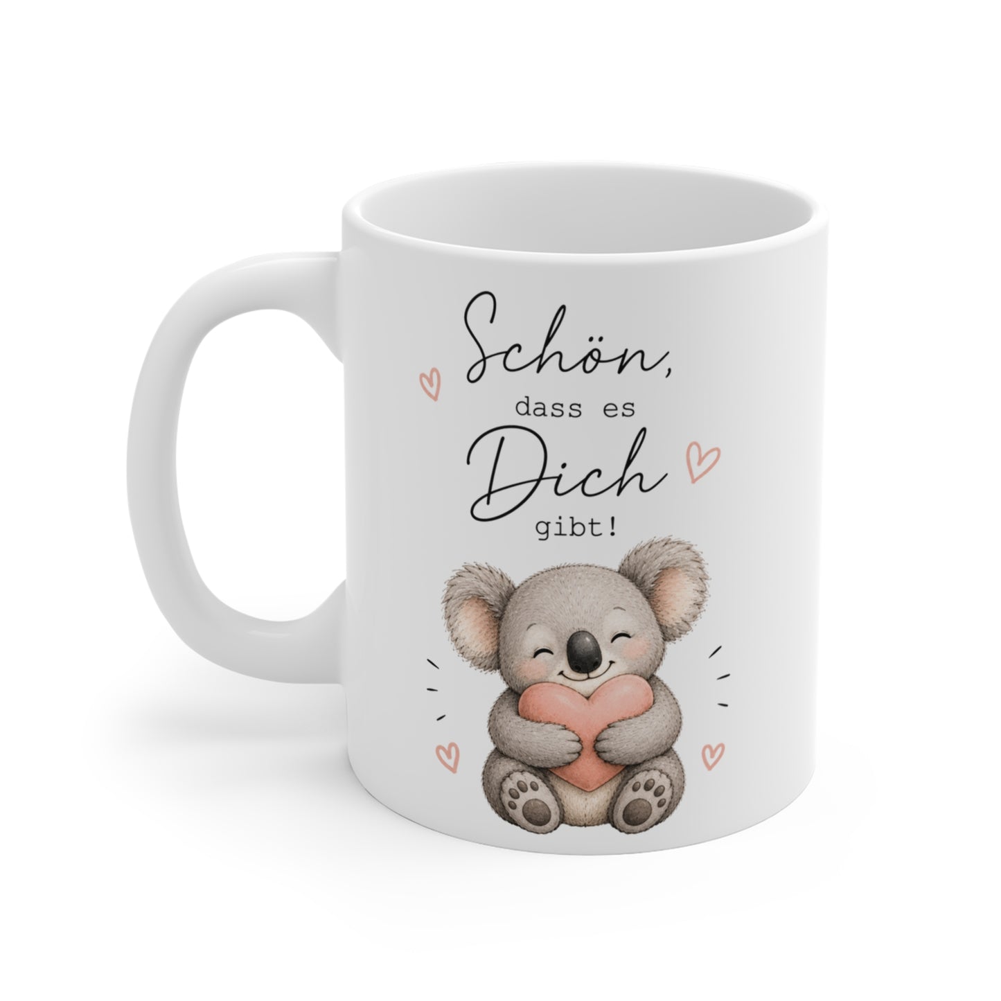 Weiße Keramiktasse mit süßem Koala, Herz in den Armen und emotionalem Spruch für Lieblingsmenschen