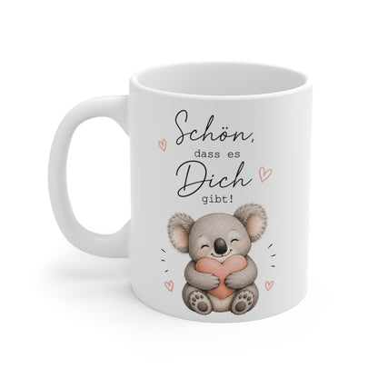 Weiße Keramiktasse mit süßem Koala, Herz in den Armen und emotionalem Spruch für Lieblingsmenschen