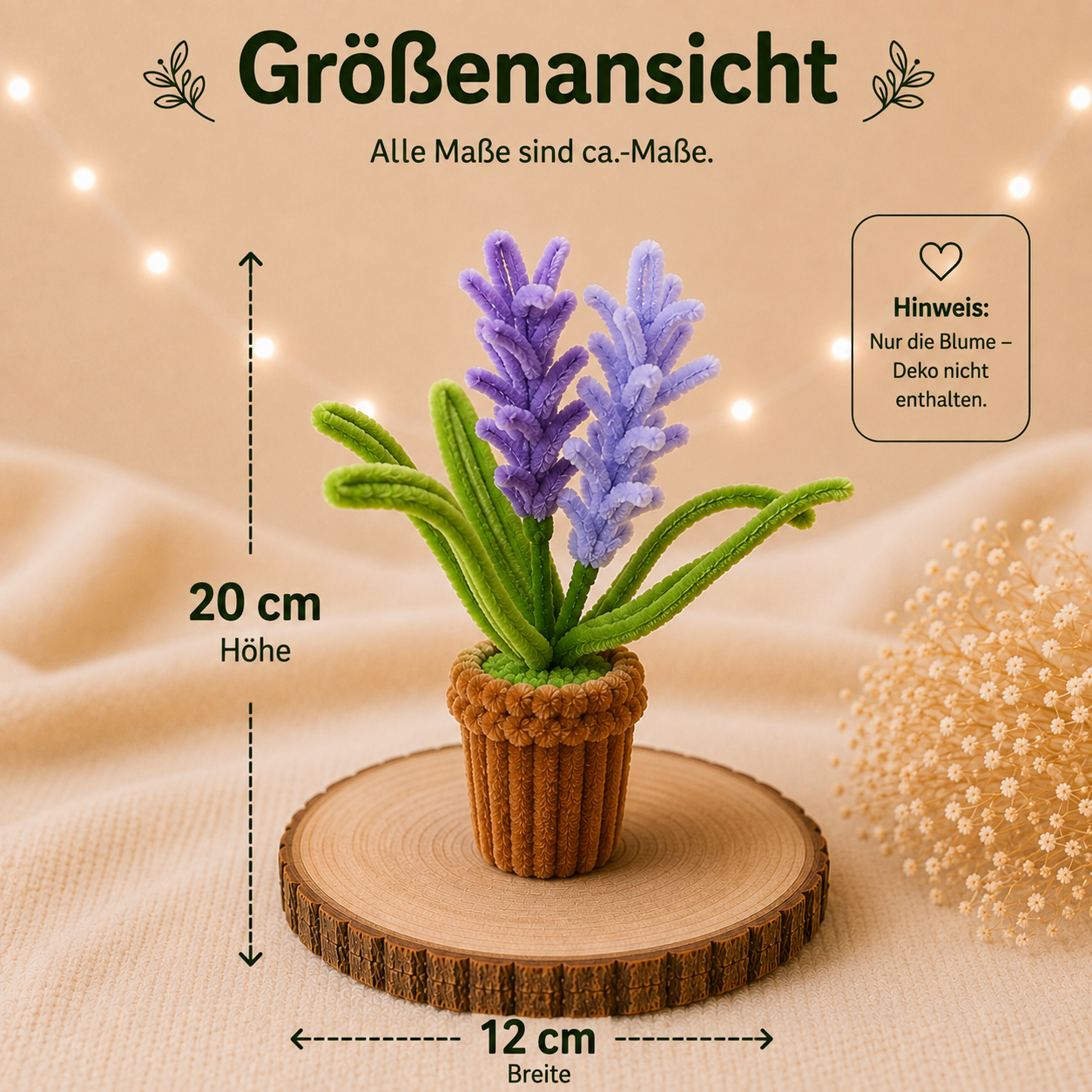 Lavendel-Deko aus Chenilledraht mit ca. 20 cm Höhe und 12 cm Breite
