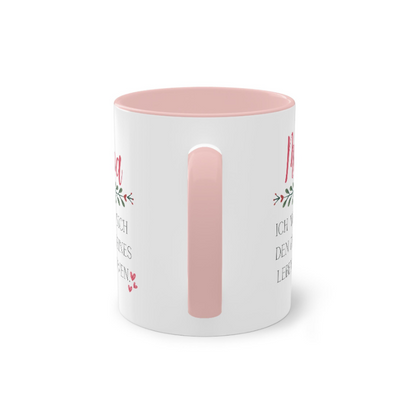 Mama Geschenk Tasse mit rosa Innenrand und floralem Design