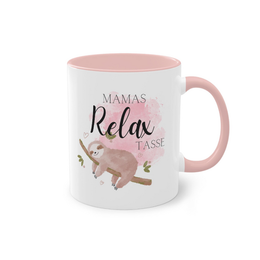 Tasse für Mama mit Faultier Motiv Mamas Relax Tasse rosa Henkel