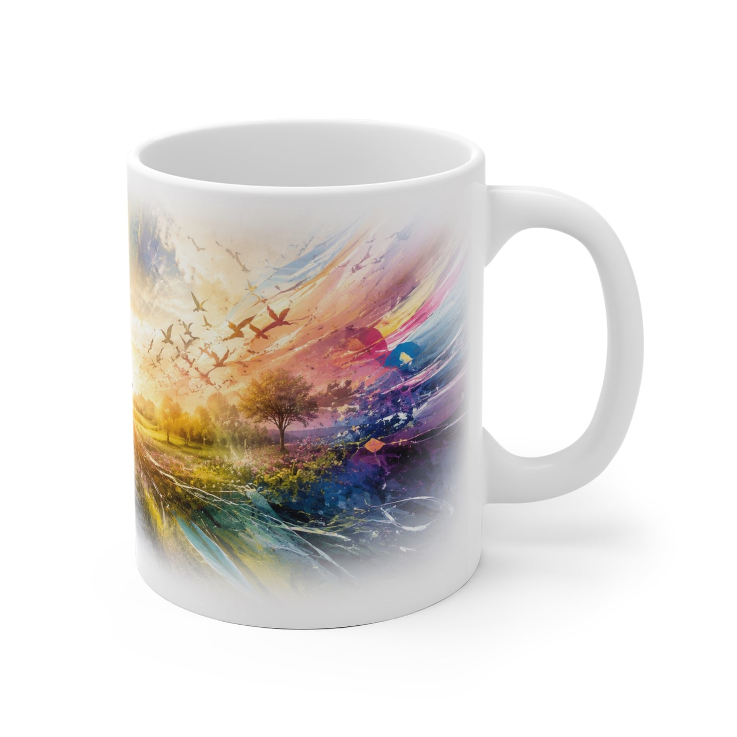 Motivtasse mit Mensch auf dem Weg vom Dunkel ins Licht als Symbol für einen Neuanfang