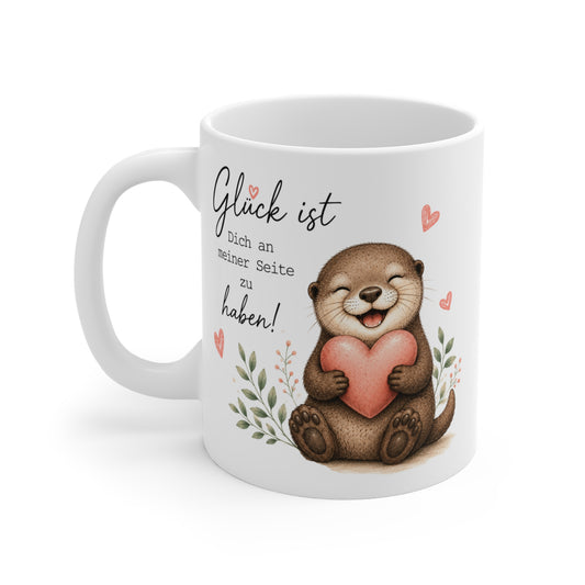 Weiße Keramiktasse mit süßem Otter, großem Herz und romantischem Spruch für besondere Menschen