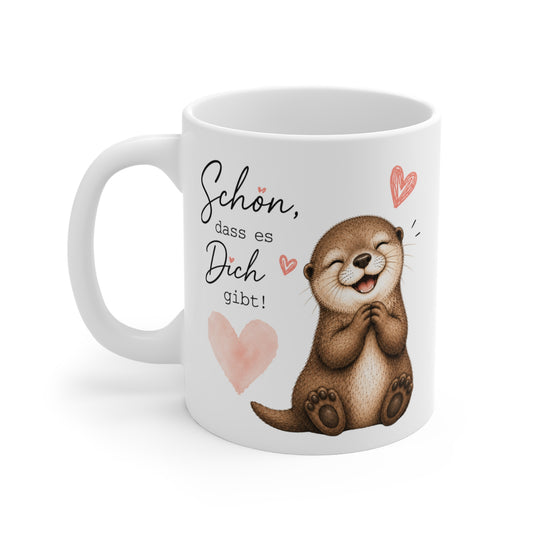 Weiße Keramiktasse mit niedlichem Otter, rosa Herzillustration und wertschätzender Botschaft