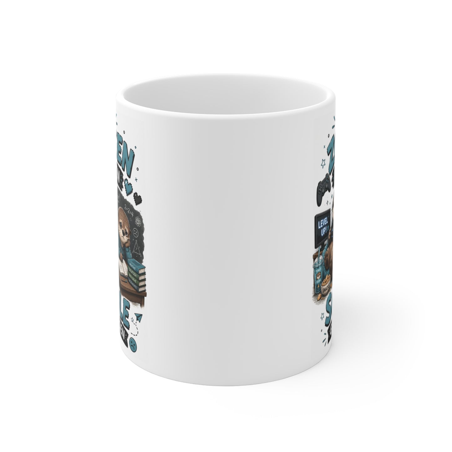 Rundum bedruckte Gamer Tasse mit Otter Motiv und humorvollem Schul- und Gaming Design