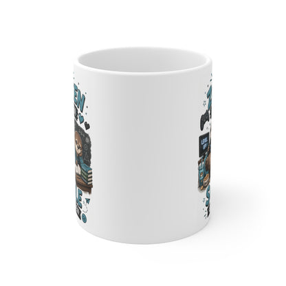 Rundum bedruckte Gamer Tasse mit Otter Motiv und humorvollem Schul- und Gaming Design
