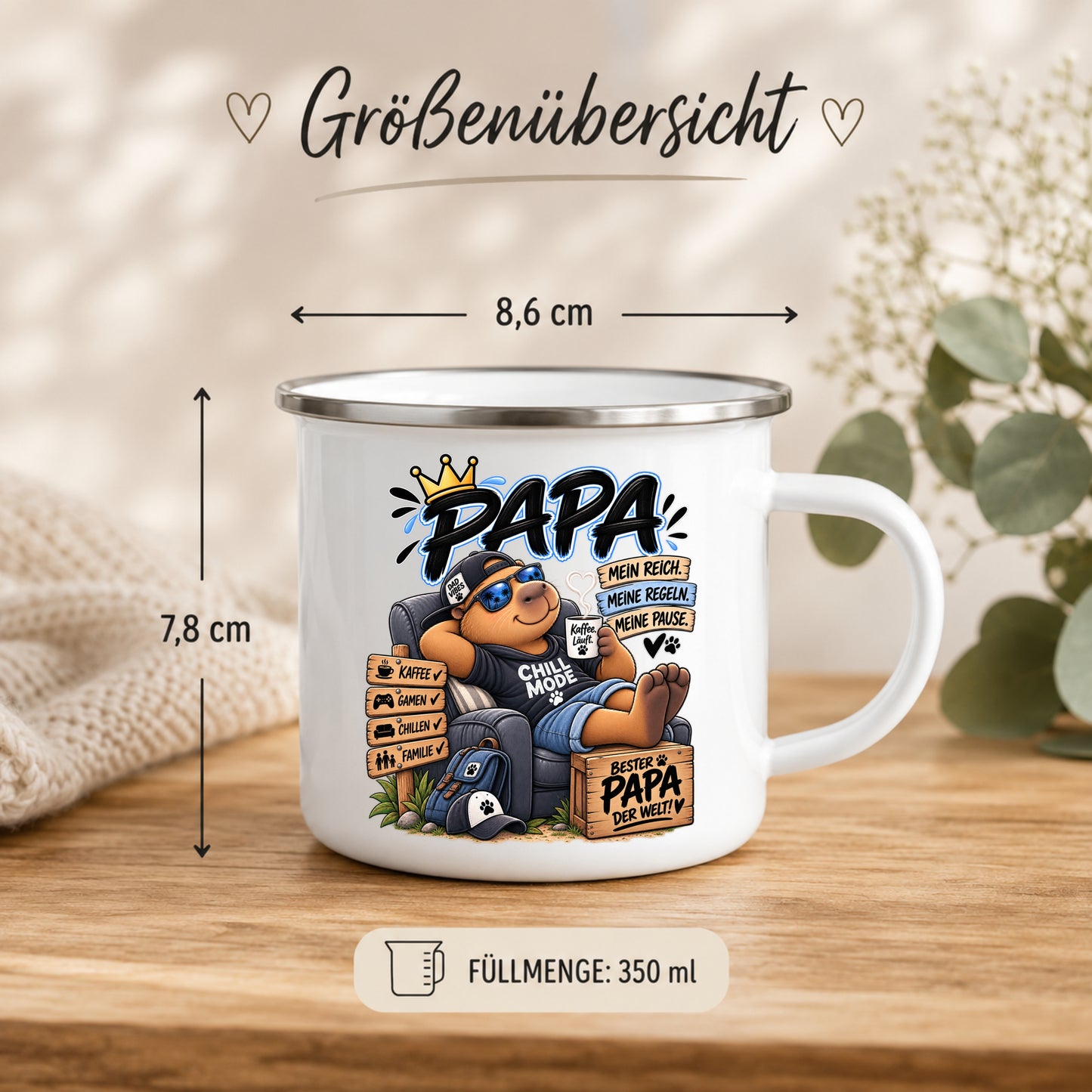 Papa Emaille Tasse 350 ml mit lustigem Chill Mode Spruch – Geschenkidee für Papa