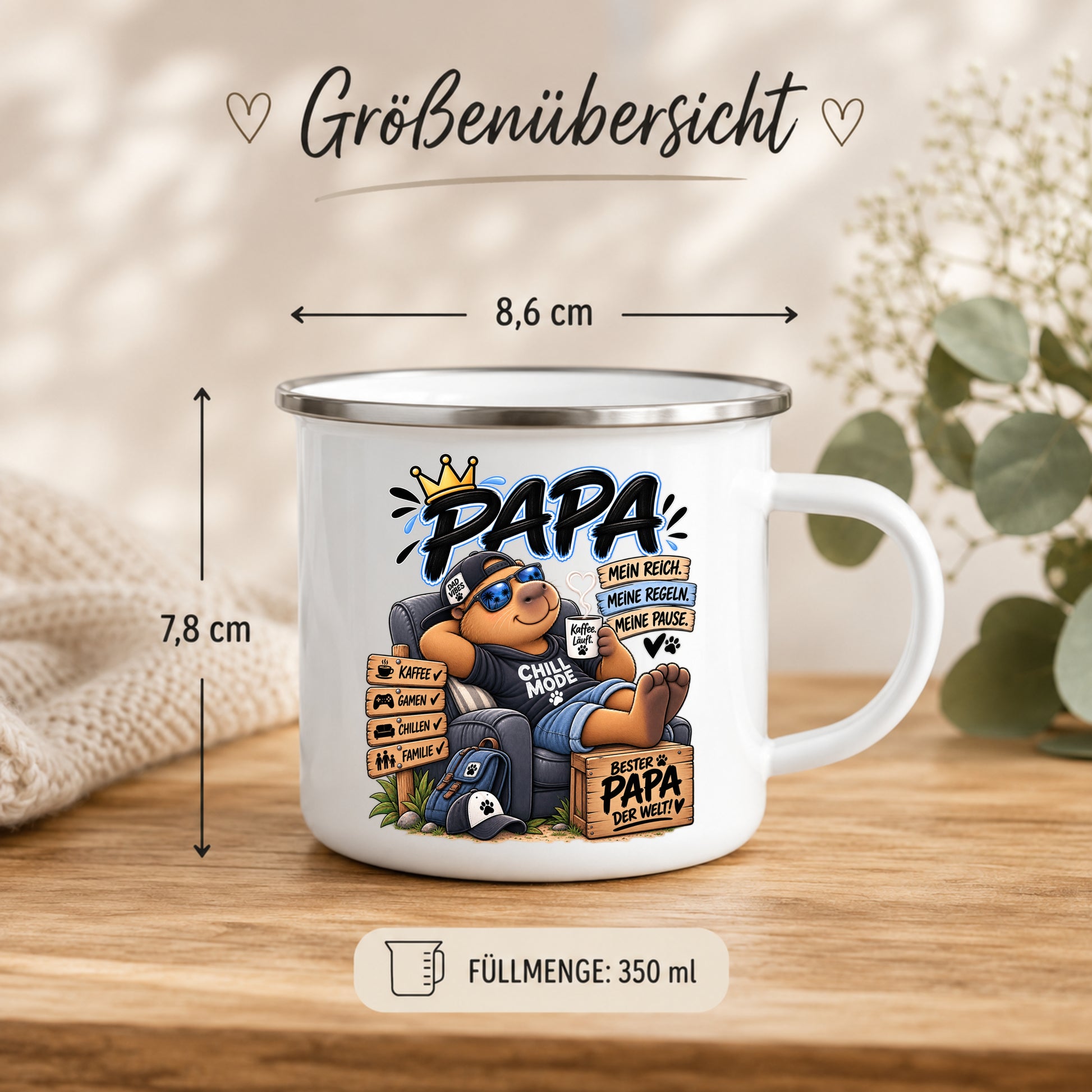Papa Emaille Tasse 350 ml mit lustigem Chill Mode Spruch – Geschenkidee für Papa