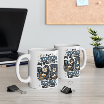 Zum Zocken geboren zur Schule gezwungen Tasse – Lustiges Pinguin Gamer Motiv | Geschenk für Schüler & Gamer