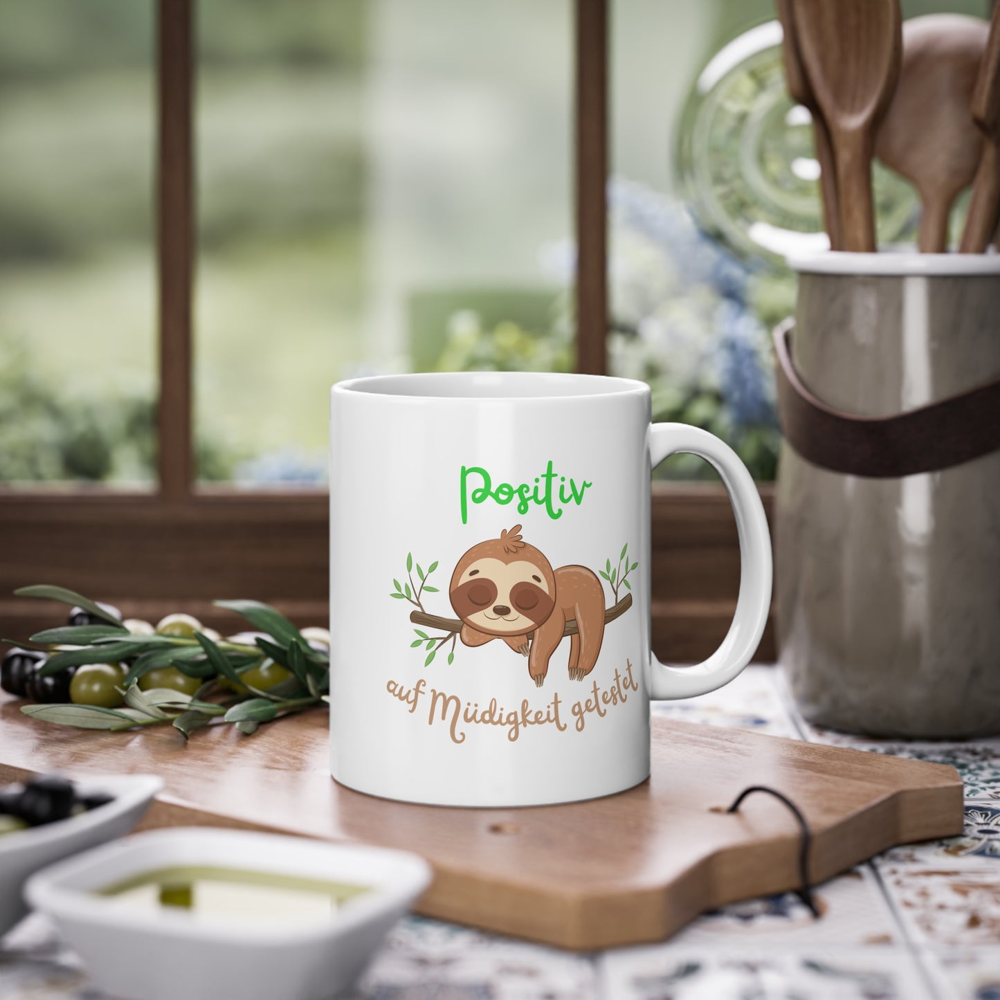 Kaffeetasse Faultier Müde – Lustiger Spruch Positiv auf Müdigkeit getestet