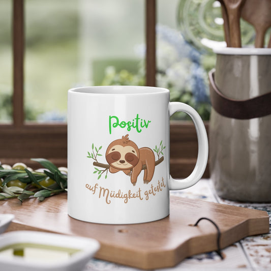 Kaffeetasse Faultier Müde – Lustiger Spruch Positiv auf Müdigkeit getestet