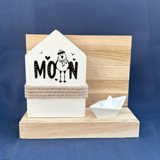 Holzrahmen - „Deko-Haus mit Möwen-Motiv &amp; „MOIN“-Schriftzug"