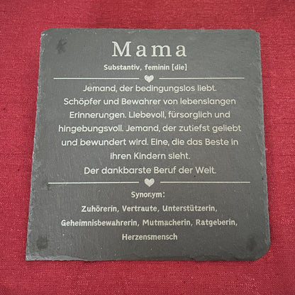 Gravierte Schieferplatte Mama mit Definition und Herz Symbol