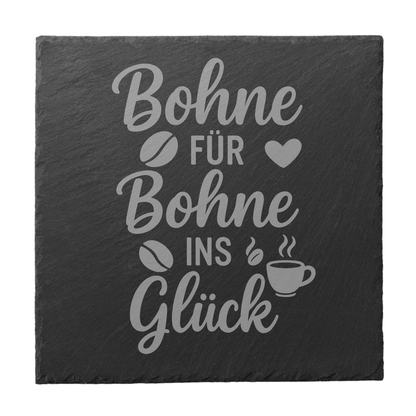 Schiefer Untersetzer Bohne für Bohne ins Glück quadratisch graviert