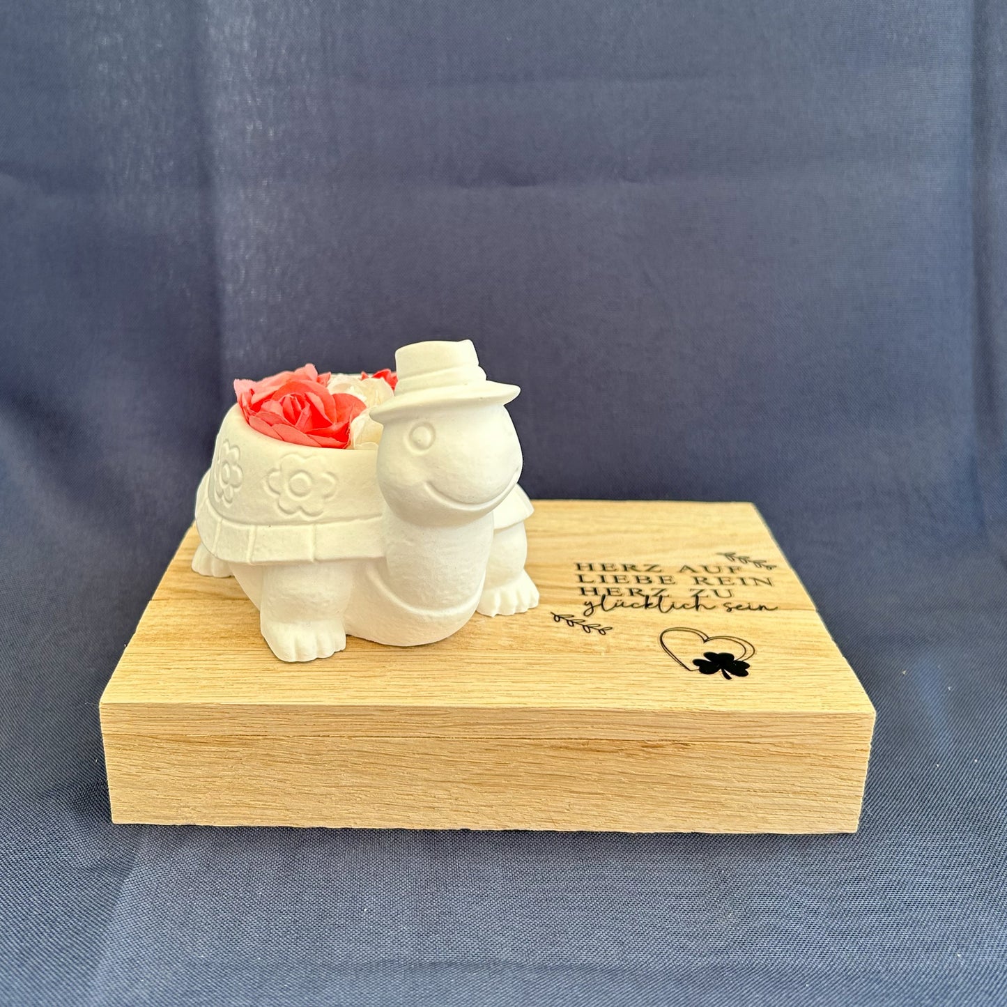 Deko - Schildkröte „Herz auf, Liebe rein, Herz zu – glücklich sein“