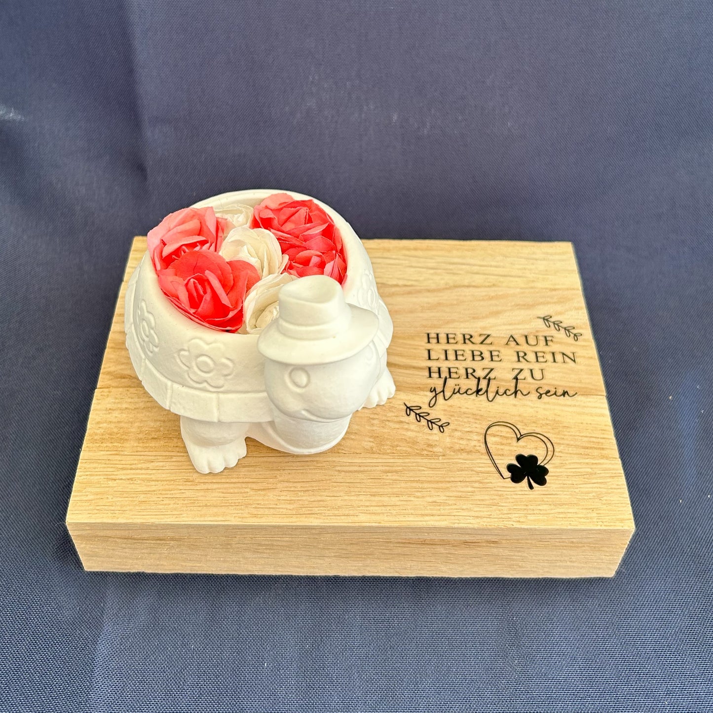 Deko - Schildkröte „Herz auf, Liebe rein, Herz zu – glücklich sein“