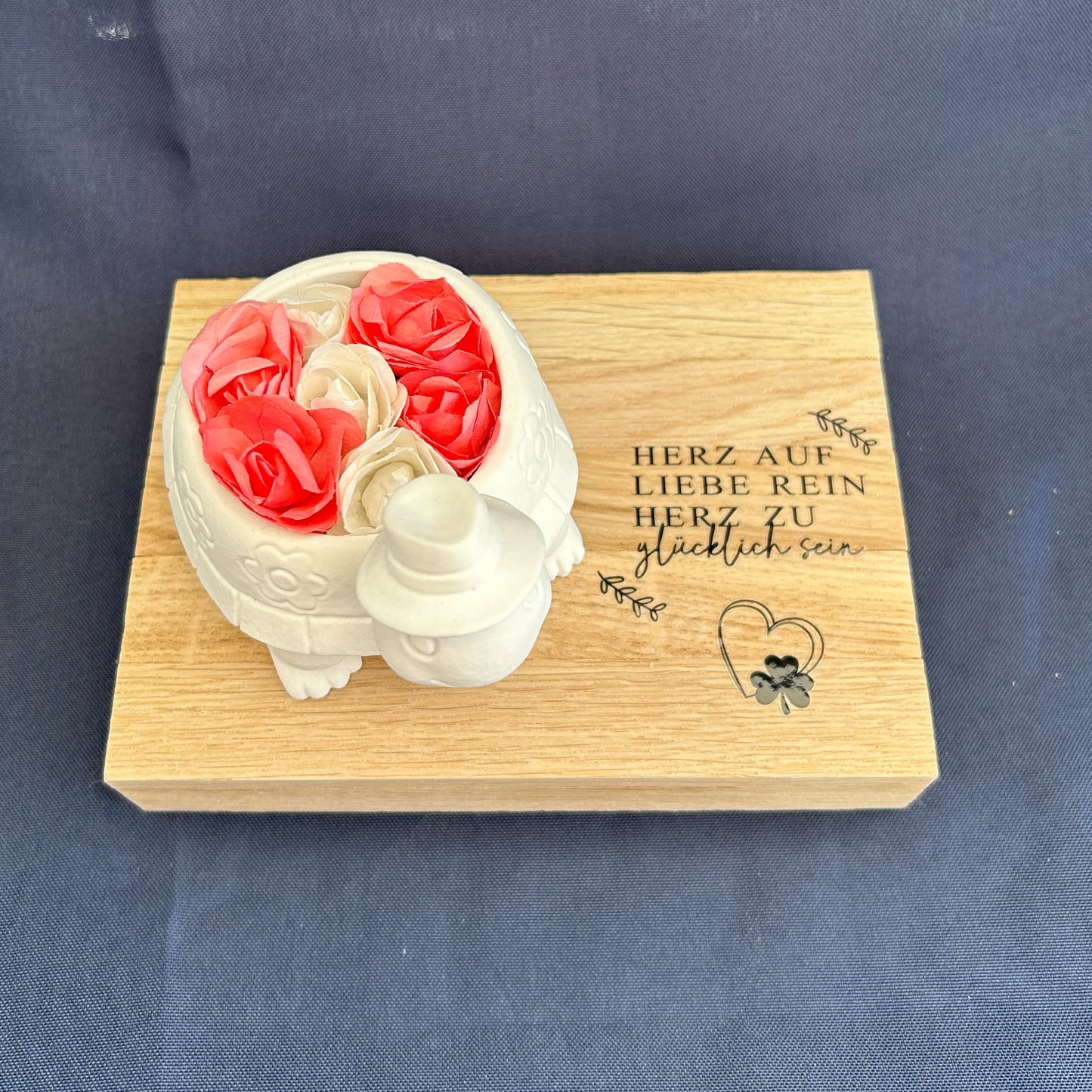 Deko - Schildkröte „Herz auf, Liebe rein, Herz zu – glücklich sein“