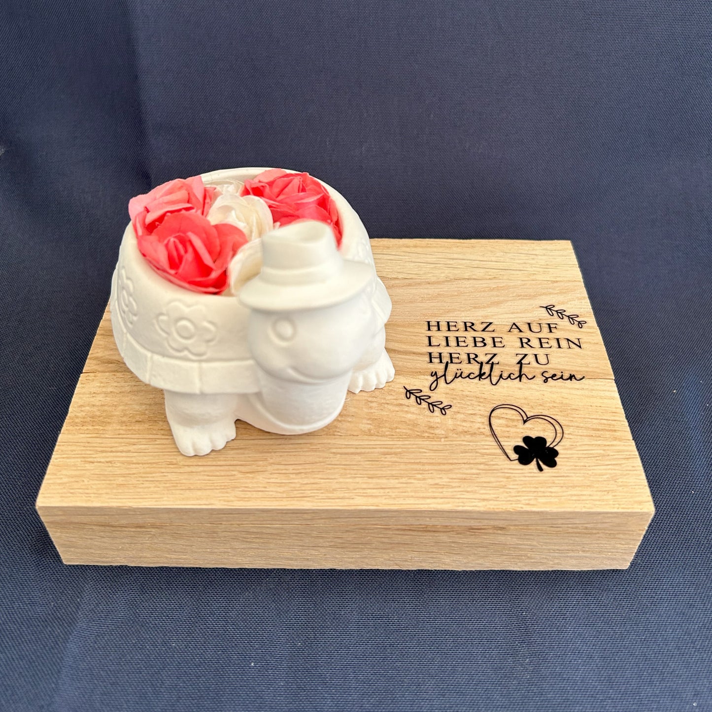 Deko - Schildkröte „Herz auf, Liebe rein, Herz zu – glücklich sein“