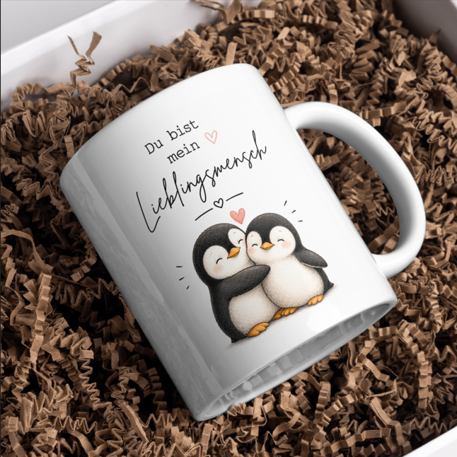 Süße Pinguin Tasse | Du bist mein Lieblingsmensch Tasse | Geschenk für Partner Freundin Freund Liebe Valentinstag