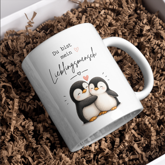 Süße Pinguin Tasse | Du bist mein Lieblingsmensch Tasse | Geschenk für Partner Freundin Freund Liebe Valentinstag