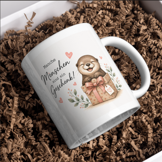 Manche Menschen sind ein Geschenk Otter Tasse – Süßer Otter im Geschenkpaket | Liebevolle Geschenkidee