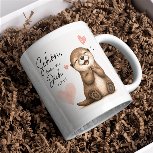 Schön, dass es Dich gibt Tasse – Süßer Otter mit Herz | Liebevolle Geschenkidee für Lieblingsmenschen