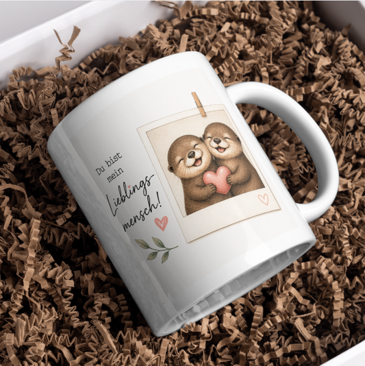 Du bist mein Lieblingsmensch Tasse – Süße Otter mit Herz | Liebevolle Geschenkidee für Herzensmenschen