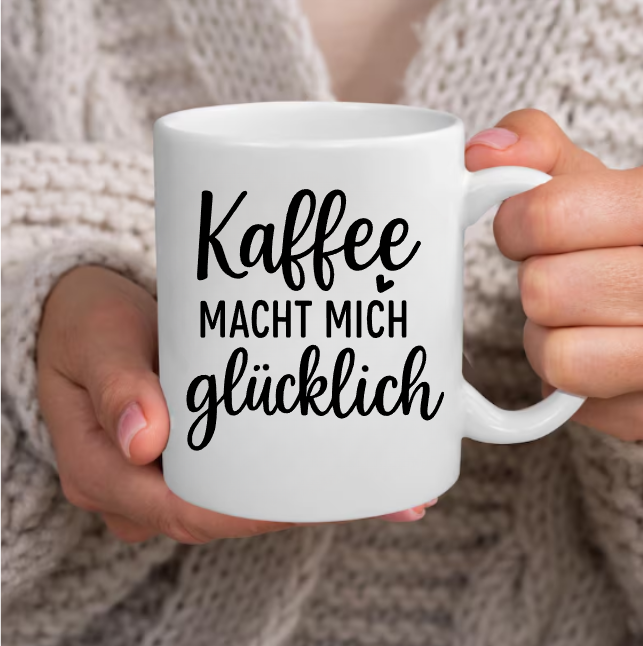 Kaffee macht mich glücklich Tasse – Lustige Kaffeetasse | Geschenk für Kaffeeliebhaber | Keramikbecher | Büro | Homeoffice