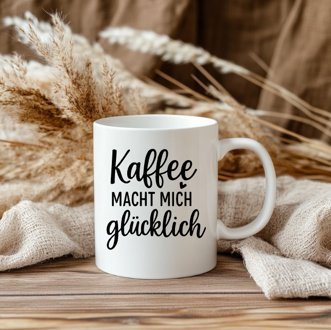 Kaffee macht mich glücklich Tasse – Lustige Kaffeetasse | Geschenk für Kaffeeliebhaber | Keramikbecher | Büro | Homeoffice